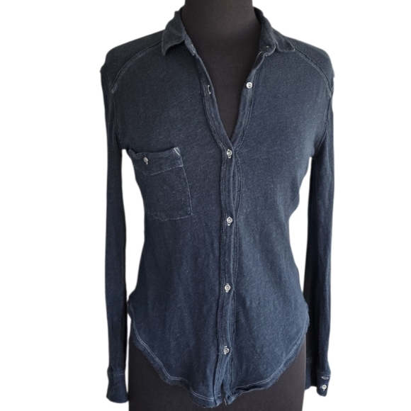 Free People Tops - Free People Navy Blue Button-Down Shirt